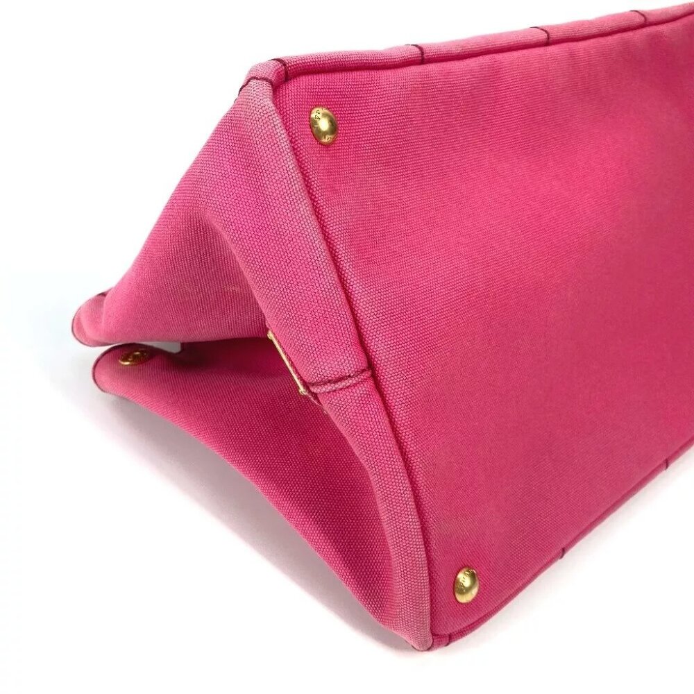 PRADA Canapa logo M Bag Hand Bag Tote Bag Canvas pink - Picture 6 of 16